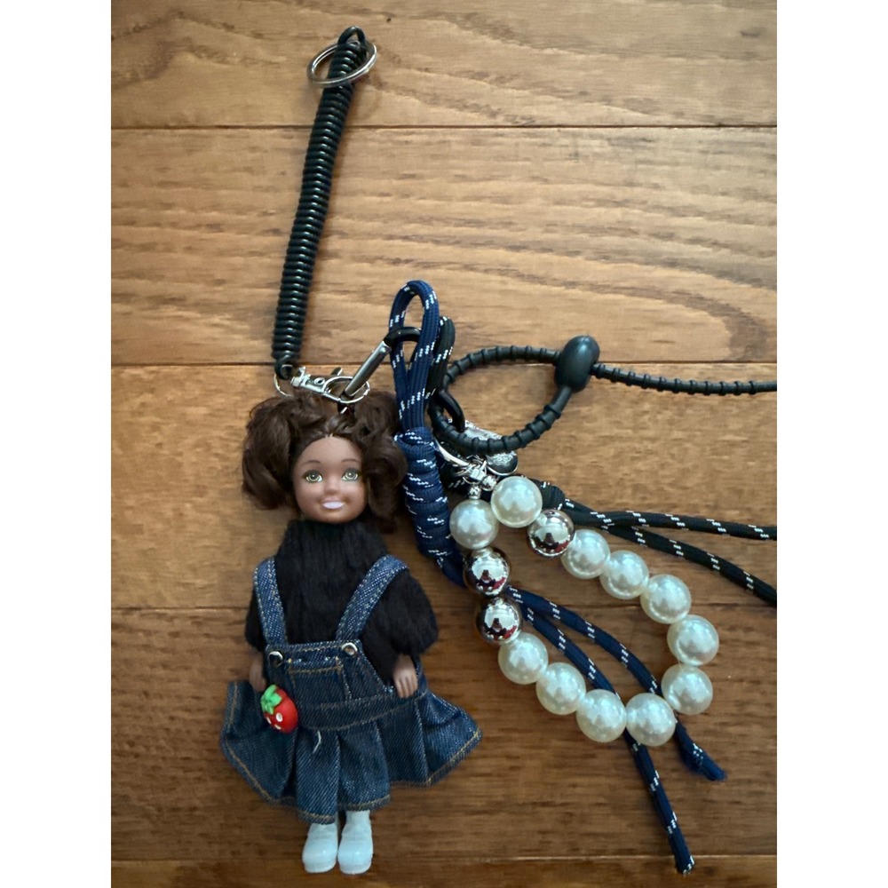Mezzo‎ Piano Doll Keychain Denim Jumper Strawberry Beaded Charm Harajuku Y2K